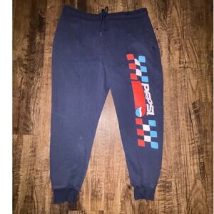 Pepsi Mens Navy Blue Graphic Logo Jogger Sweatpants XL Checkered Racing Style